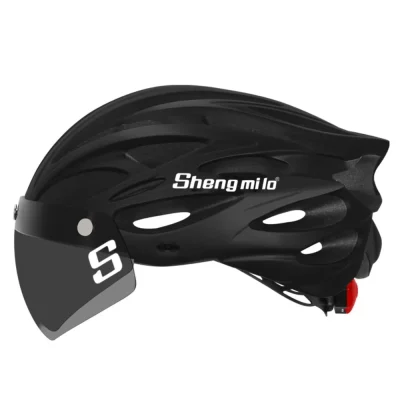 Shengmilo super light bike helmet with removable sunglasses bike taillight intergrally molded mountain road mtb helmets 230g